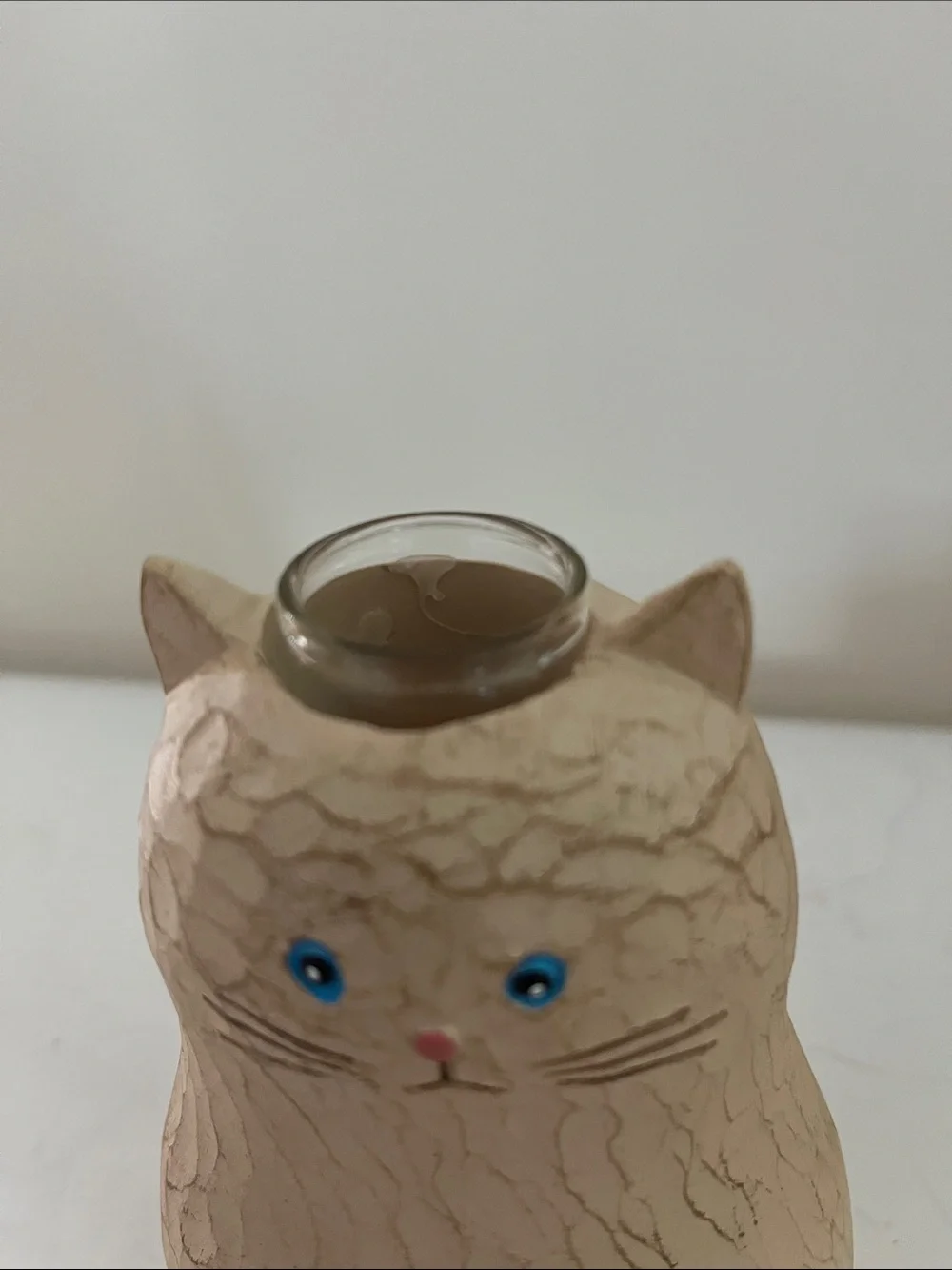 (2) Cat Shaped Resin Bud Vases in tan with red heart trim